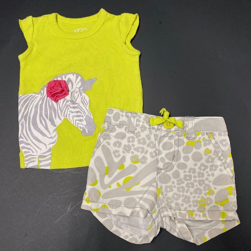 Carter’s baby‎ girl 3m chartreuse zebra outfit set